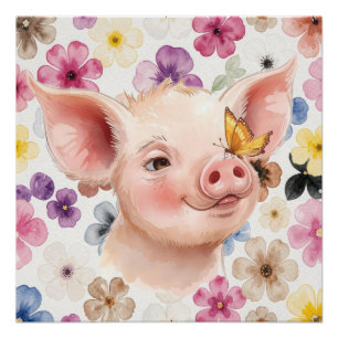 Cute Watercolour piglet Poster
