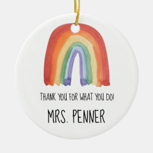 Cute watercolour rainbow thank you gift ceramic ornament