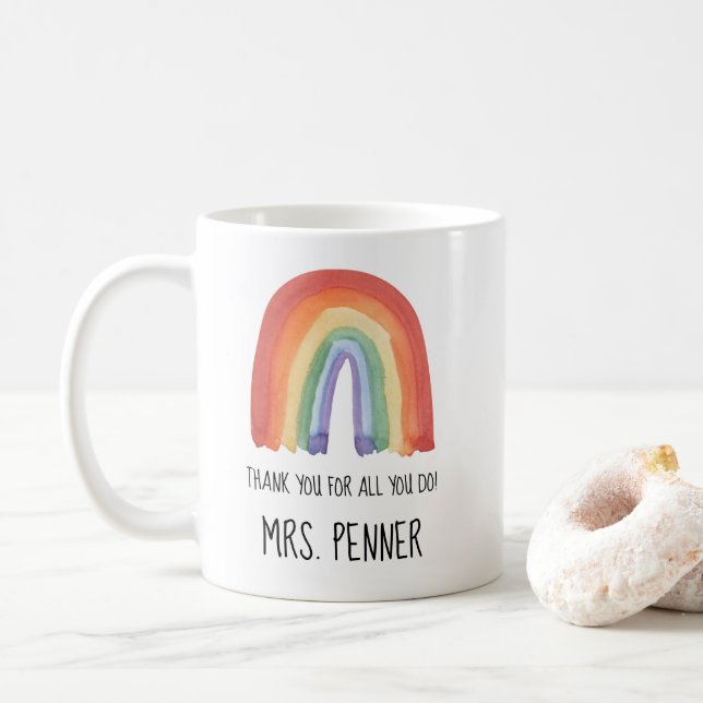 Cute watercolour rainbow thank you gift coffee mug (With Donut)