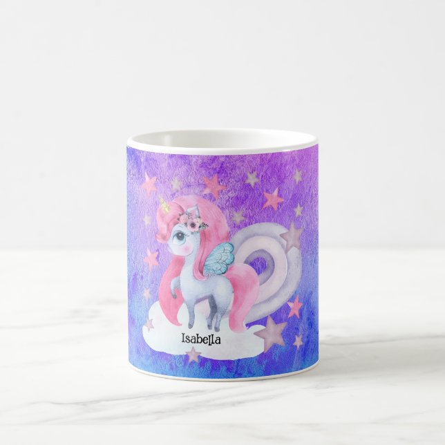 Cute Watercolour Rainbow Unicorn Personalized Coffee Mug (Center)