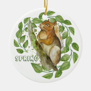 Cute watercolour squirrel ceramic ornament