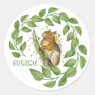 Cute watercolour squirrel classic round sticker