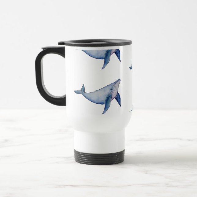 Cute watercolour whale Reusable coffee cup (Left)