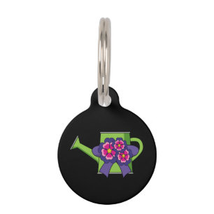 Cute Watering Can with Flowers Bouquet Add Name Pet Tag