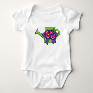 Cute Watering Can with Flowers Bouquet Baby Bodysuit