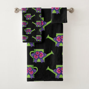 Cute Watering Can with Flowers Bouquet Bath Towel Set