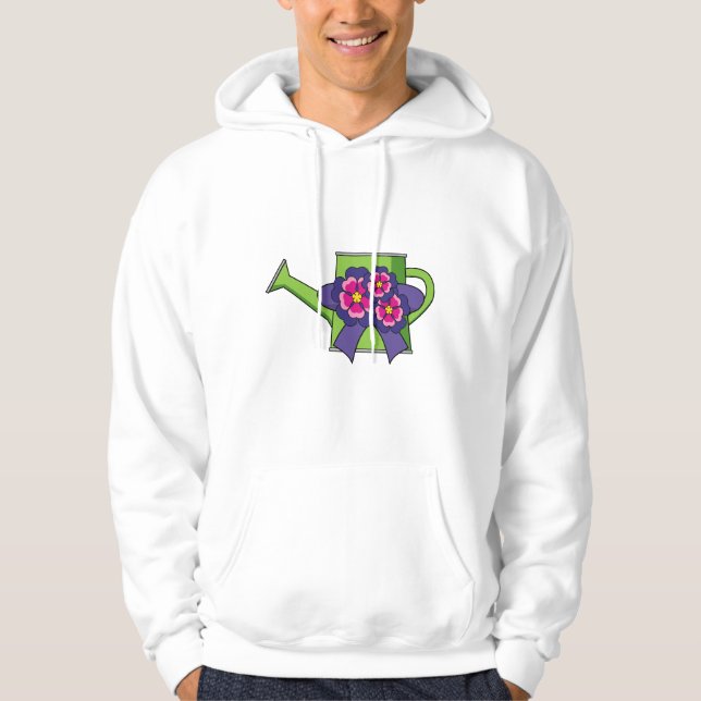 Cute Watering Can with Flowers Bouquet Hoodie (Front)