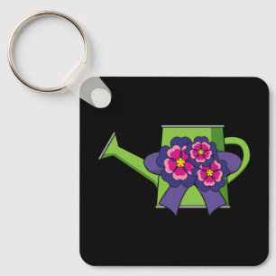 Cute Watering Can with Flowers Bouquet Key Ring