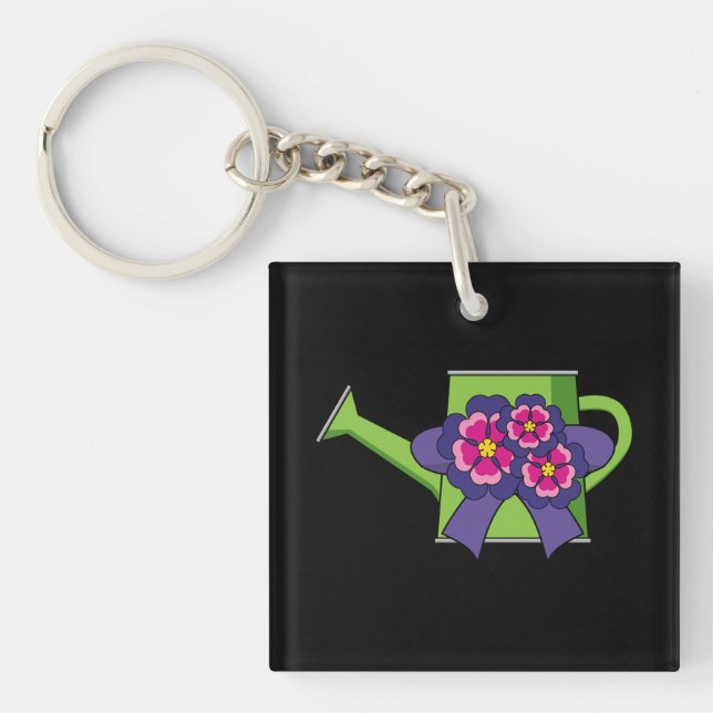 Cute Watering Can with Flowers Bouquet Key Ring (Front)