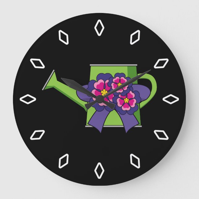 Cute Watering Can with Flowers Bouquet Large Clock (Front)