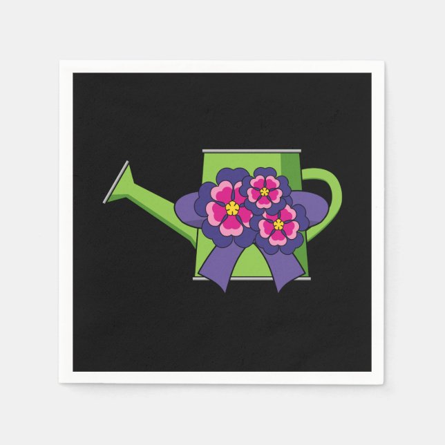 Cute Watering Can with Flowers Bouquet Napkin (Front)