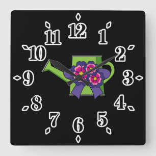 Cute Watering Can with Flowers Bouquet Square Wall Clock