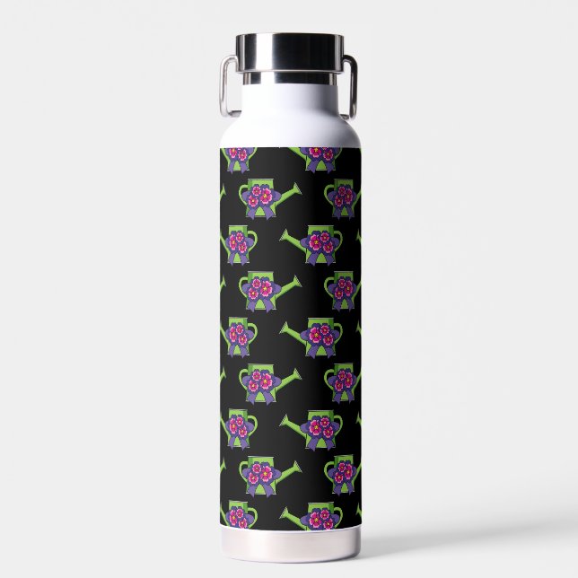 Cute Watering Can with Flowers Bouquet Water Bottle (Front)