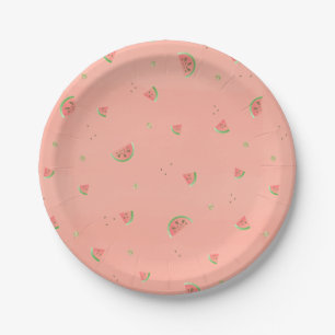 Cute Watermelon and Gold Sparkle Polka Dot Paper Plate