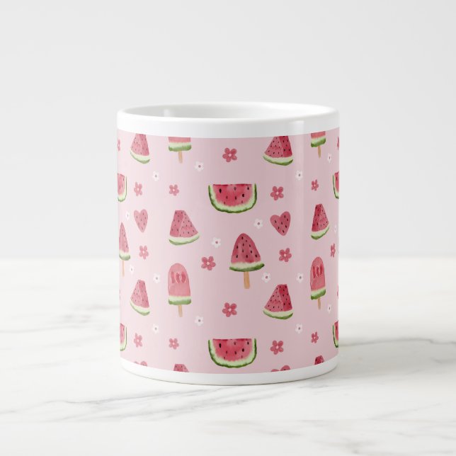 Cute Watermelon and Popsicle Seamless Pattern  Large Coffee Mug (Front)