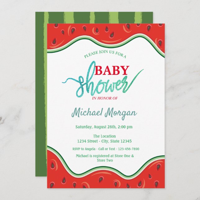 Cute Watermelon  Baby Shower Invitation (Front/Back)