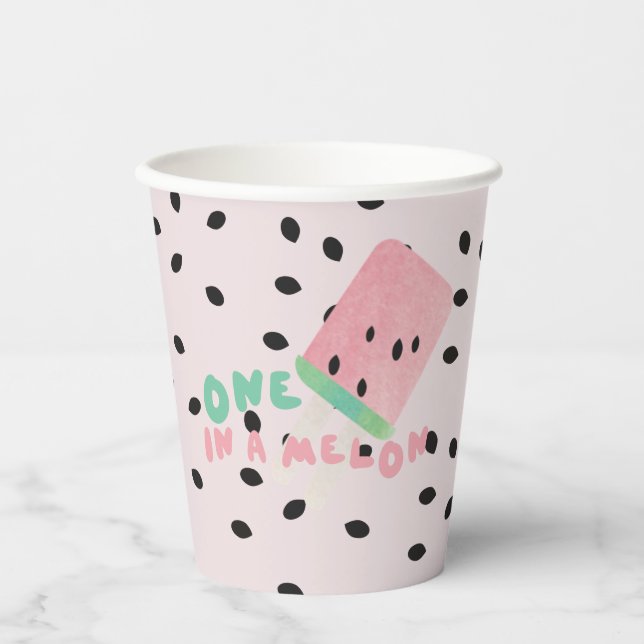 Cute Watermelon Birthday Girl / One in a Melon  Paper Cups (Front)