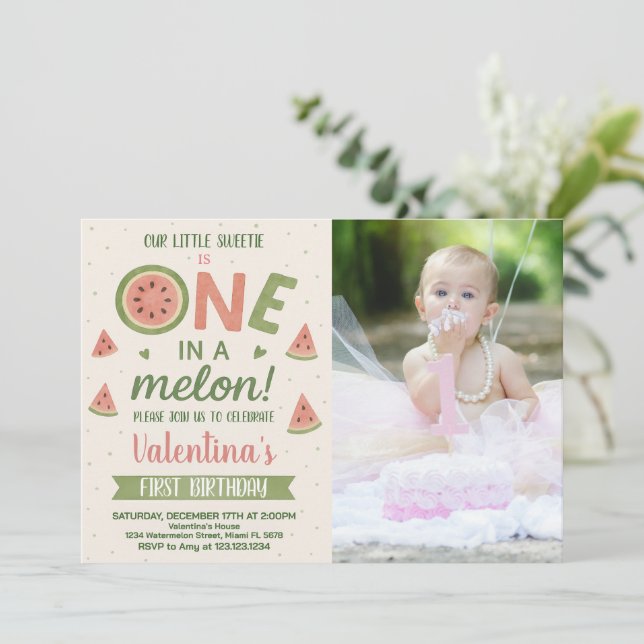 Cute Watermelon Birthday Party Invitation for Kids (Standing Front)