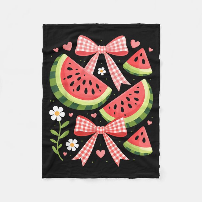 Cute Watermelon Bow Coquette Summer Aesthetic Fleece Blanket (Front)
