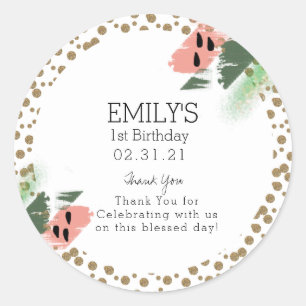 Cute Watermelon Glitter and Paint Strokes Birthday Classic Round Sticker