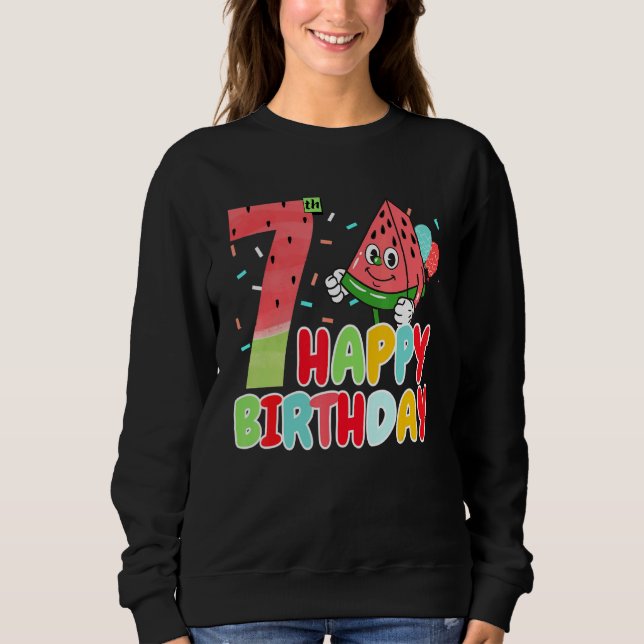 Cute Watermelon Happy 7th Birthday Family Watermel Sweatshirt (Front)