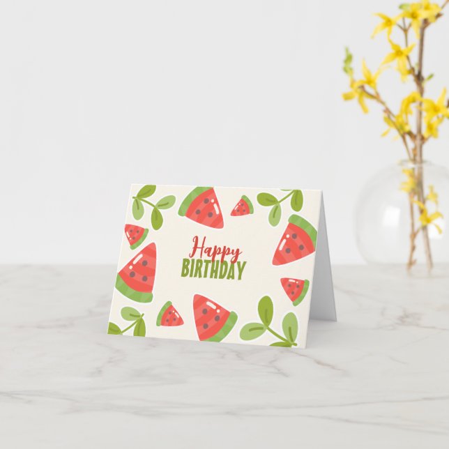 Cute watermelon happy birthday card (Yellow Flower)