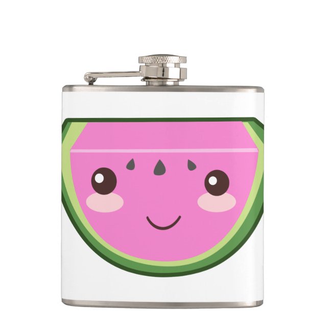 Cute Watermelon Illustration Hip Flask (Front)
