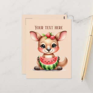 Cute watermelon kangaroo add message  postcard