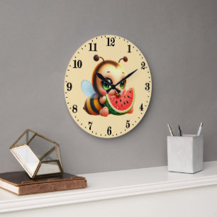 Cute watermelon lovers bee large clock