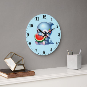 Cute watermelon lovers dolphin large clock