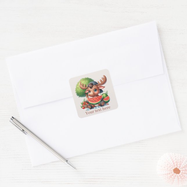 Cute watermelon moose party  square sticker (Envelope)