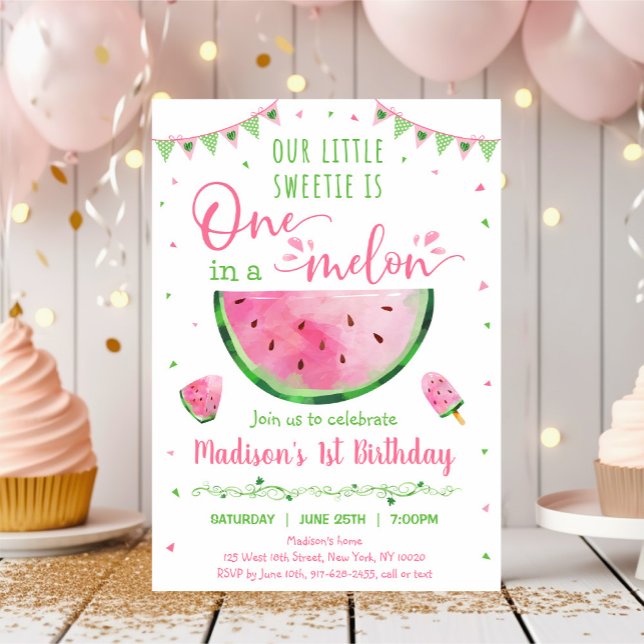 Cute Watermelon One In A Melon First Birthday Invitation (Creator Uploaded)
