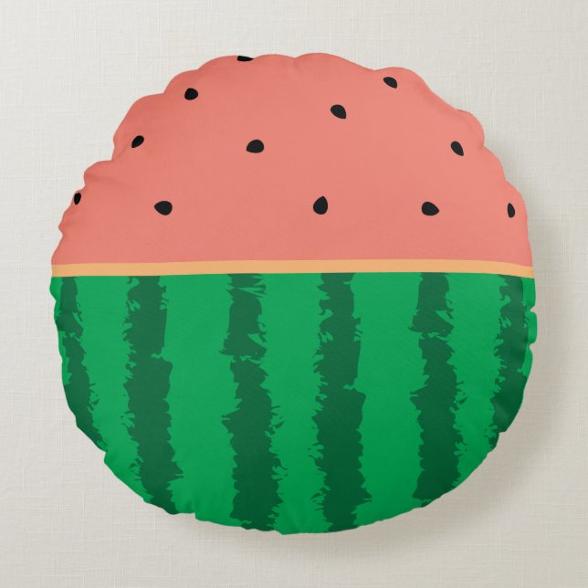 Cute Watermelon One In A Melon Funny Foodie Silly Round Cushion (Front)