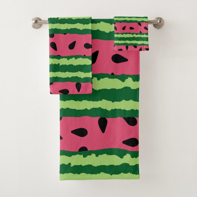 Cute Watermelon Pattern Pink & Green Bath Towel Set (Insitu)