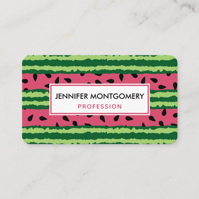 Cute Watermelon Pattern Pink & Green Business Card (Front)
