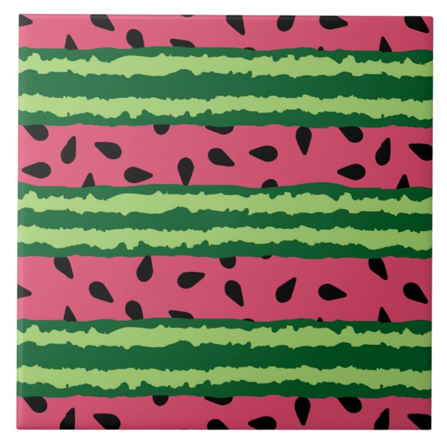 Cute Watermelon Pattern Pink & Green Ceramic Tile (Front)