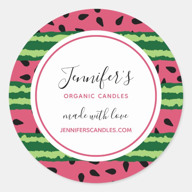 Cute Watermelon Pattern Pink & Green Classic Round Sticker (Front)