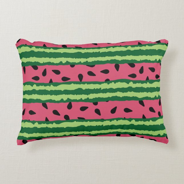 Cute Watermelon Pattern Pink & Green Decorative Cushion (Front)