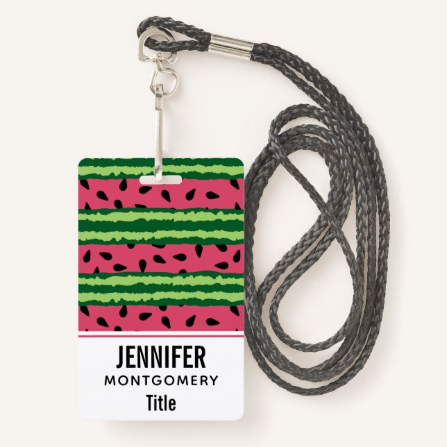 Cute Watermelon Pattern Pink & Green ID Badge (Front with Lanyard)