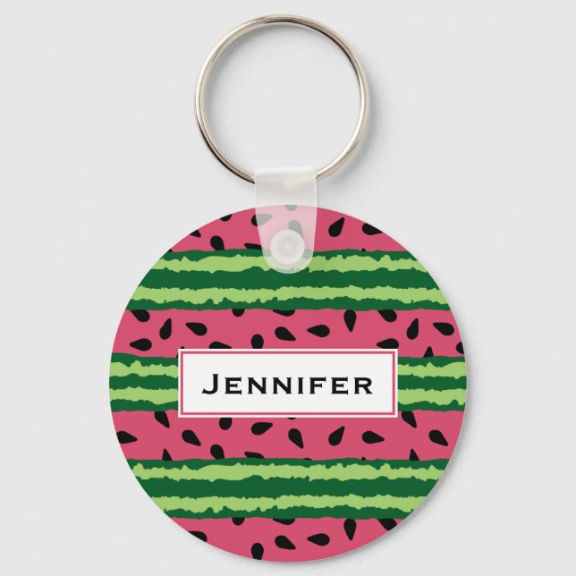 Cute Watermelon Pattern Pink & Green Key Ring (Front)