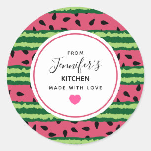 Cute Watermelon Pattern Pink & Green Kitchen Classic Round Sticker