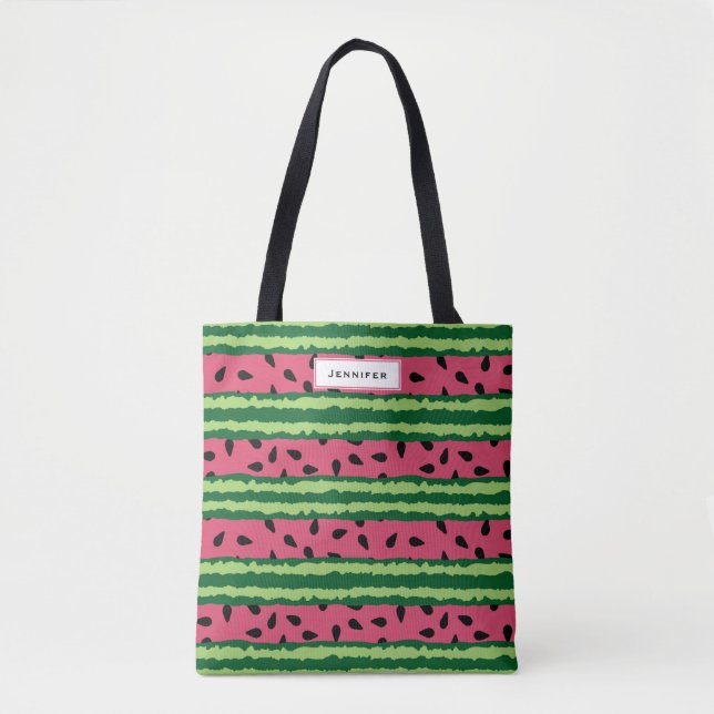 Cute Watermelon Pattern Pink & Green Tote Bag (Front)