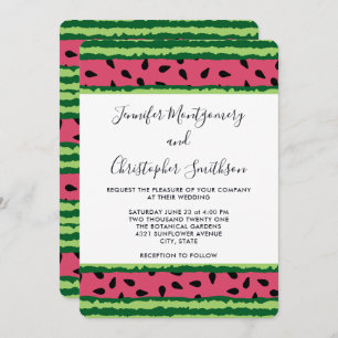 Cute Watermelon Pattern Pink & Green Wedding Invitation
