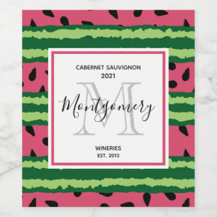 Cute Watermelon Pattern Pink & Green Winery Wine Label