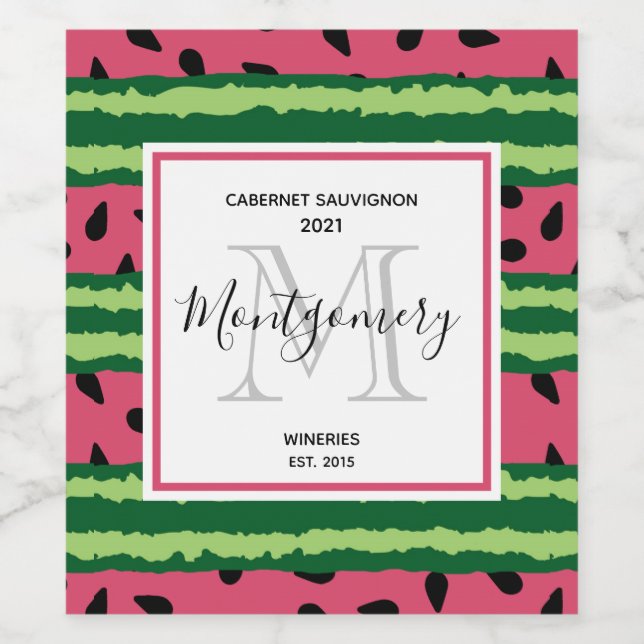 Cute Watermelon Pattern Pink & Green Winery Wine Label (Single Label)