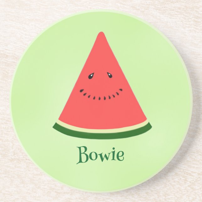 Cute Watermelon Personalised Sandstone Coaster (Front)