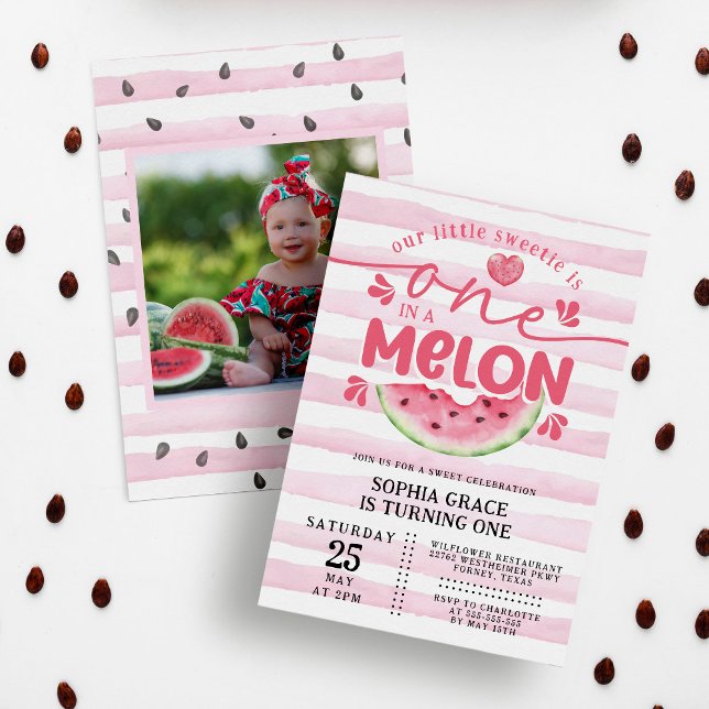 Cute Watermelon Pink Girl 1st Birthday Party Photo Invitation (Creator Uploaded)