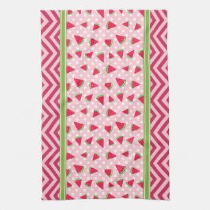 Cute Watermelon Polka Dot & Chevron Pink Tea Towel
