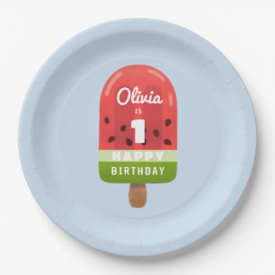 Cute Watermelon Popsicle 1st Birthday Paper Plate
