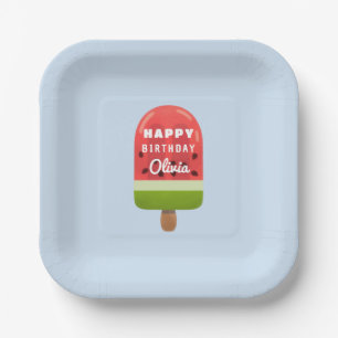 Cute Watermelon Popsicle Happy Birthday  Paper Plate